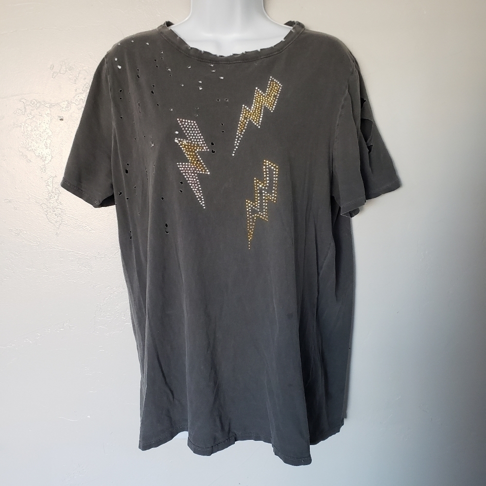 Peach Love California Charcoal Grey Short Sleeve T-shirt Distressed Lightning